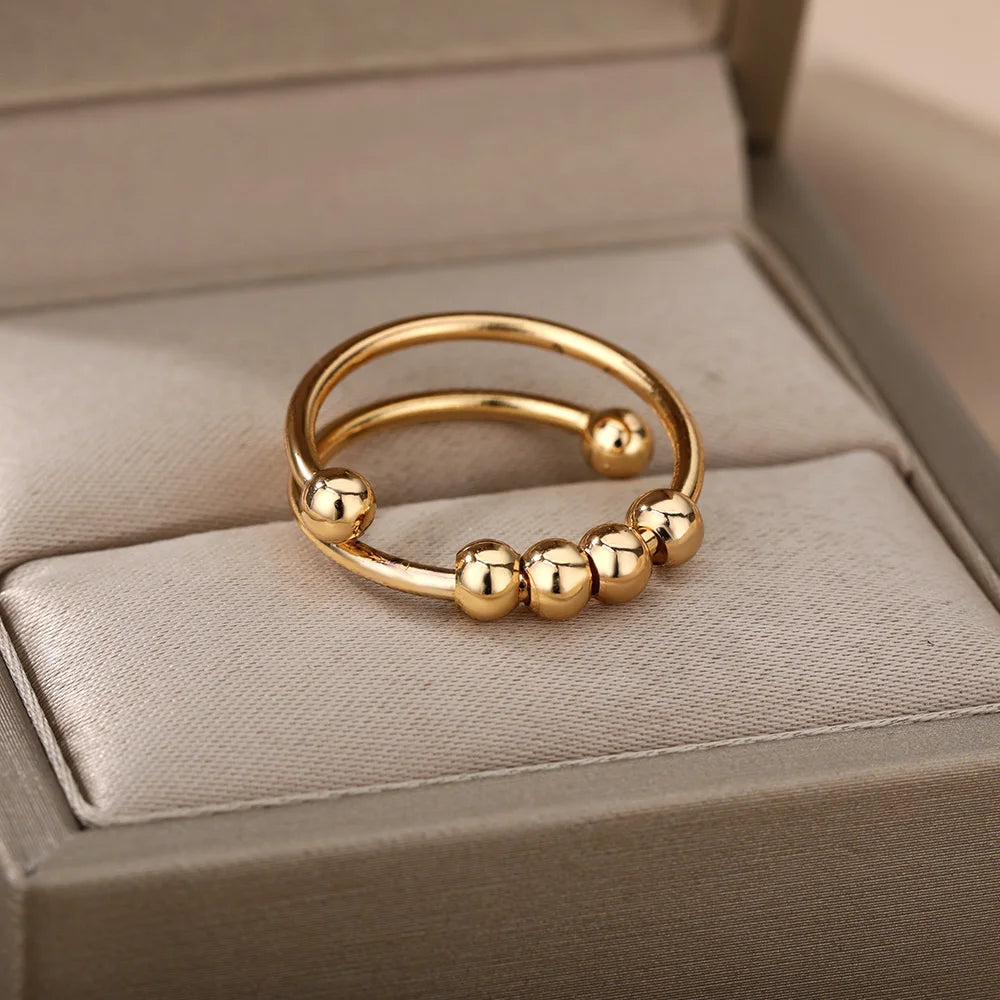Bagues en perles d'anxiété pour femmes, Spinner ouvert, réglable, en acier inoxydable, rotatif librement, Anti-Stress, bijoux cadeau