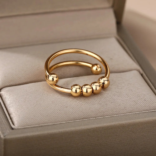 Bagues en perles d'anxiété pour femmes, Spinner ouvert, réglable, en acier inoxydable, rotatif librement, Anti-Stress, bijoux cadeau