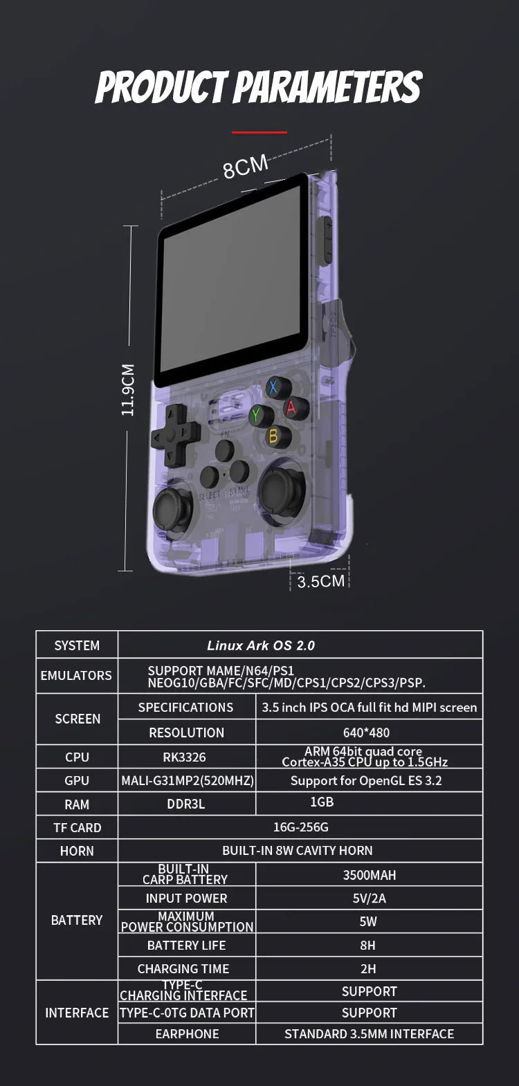 Console de Jeu Portable Retro R36S - Ecran 3,5" Double Puce RAM