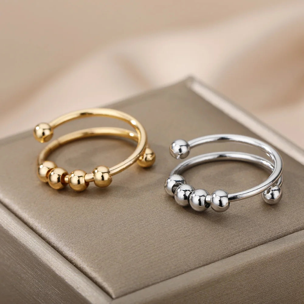 Bagues en perles d'anxiété pour femmes, Spinner ouvert, réglable, en acier inoxydable, rotatif librement, Anti-Stress, bijoux cadeau