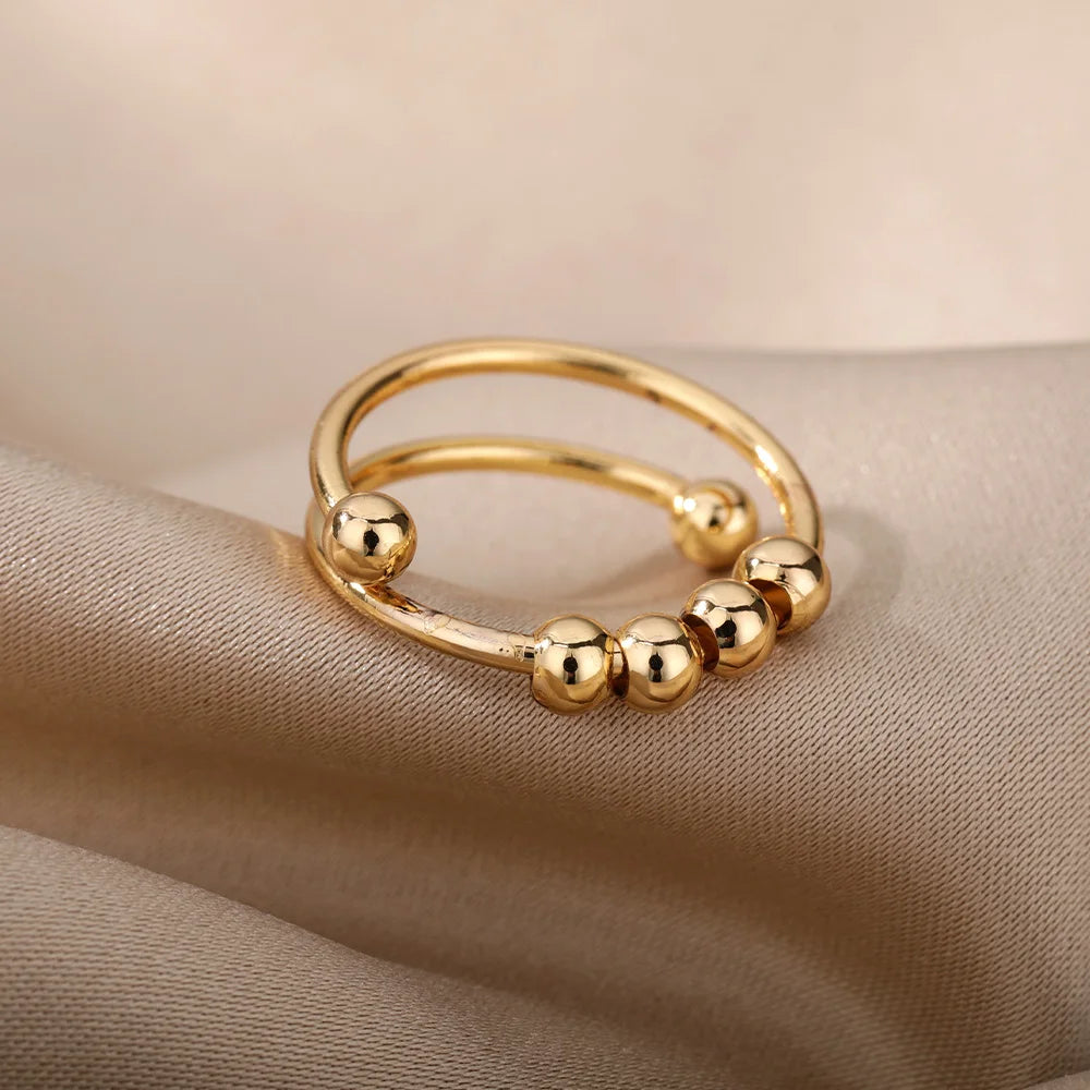 Bagues en perles d'anxiété pour femmes, Spinner ouvert, réglable, en acier inoxydable, rotatif librement, Anti-Stress, bijoux cadeau