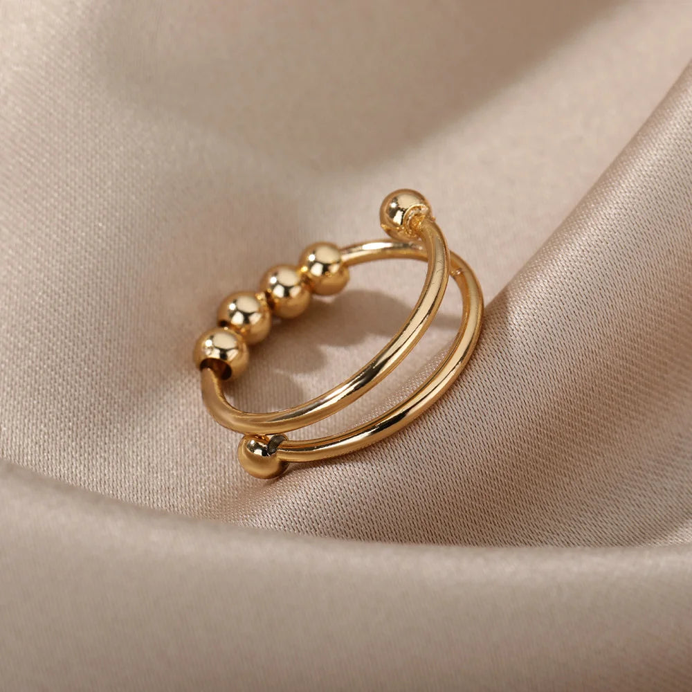 Bagues en perles d'anxiété pour femmes, Spinner ouvert, réglable, en acier inoxydable, rotatif librement, Anti-Stress, bijoux cadeau