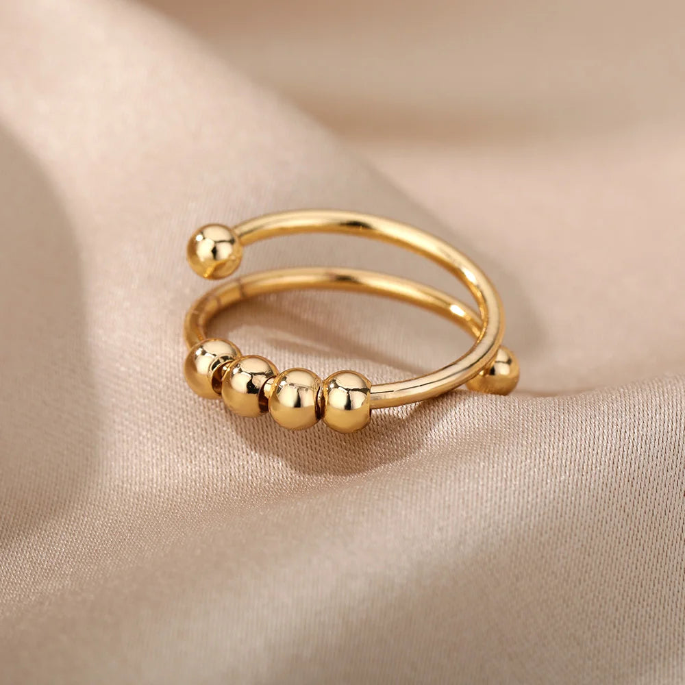 Bagues en perles d'anxiété pour femmes, Spinner ouvert, réglable, en acier inoxydable, rotatif librement, Anti-Stress, bijoux cadeau
